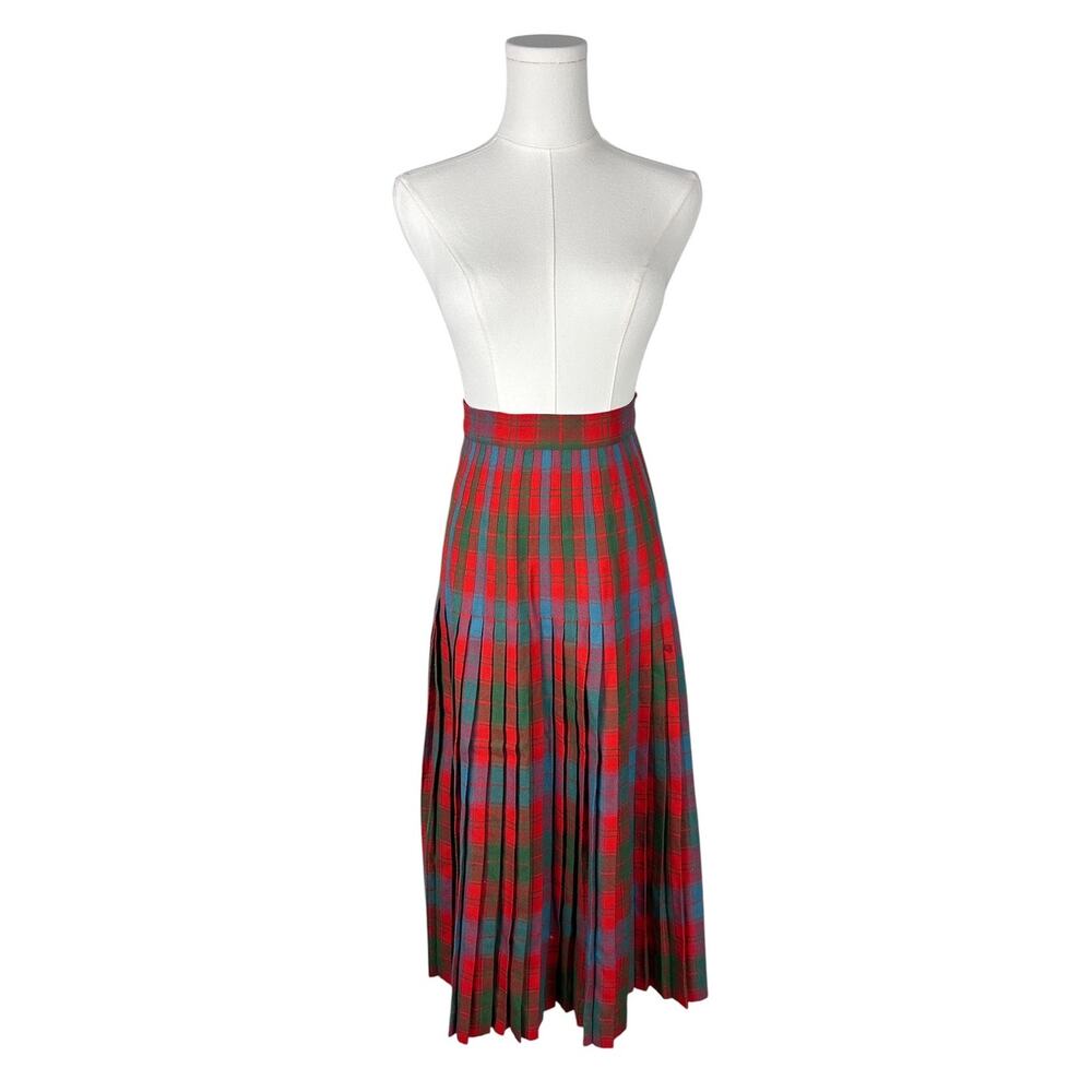 Vintage 50s Highland House English Tartan Woven Wool Knife Pleated Midi Skirt XS